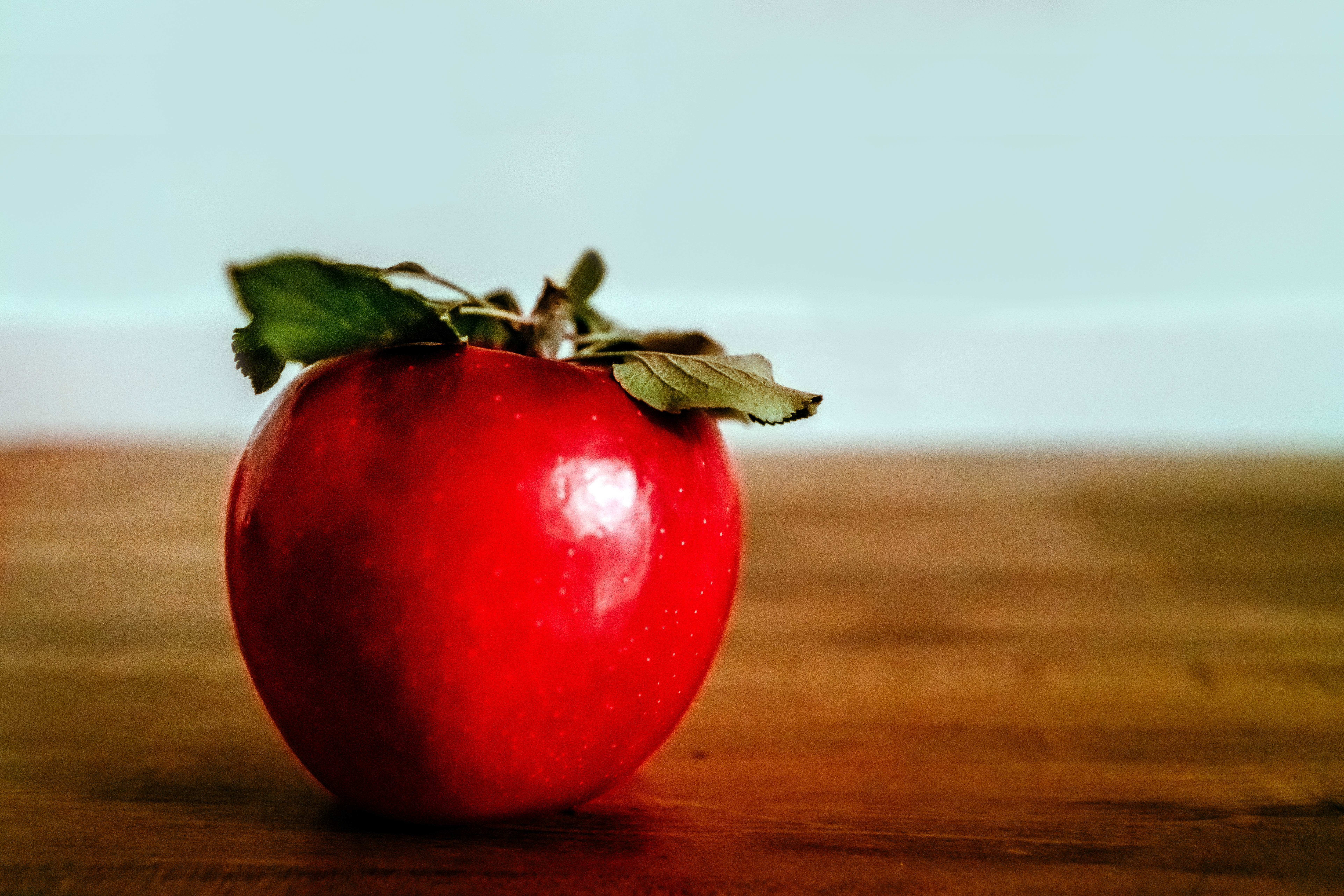 red apple on counter